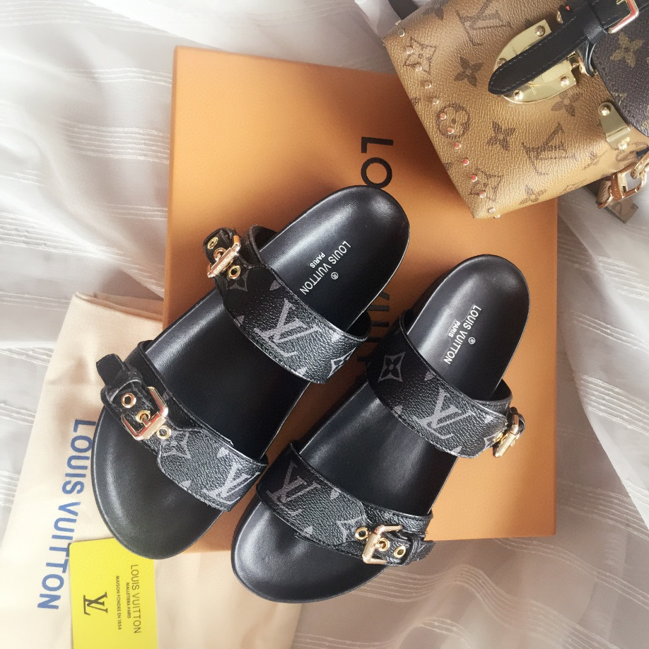 Louis Vuitton LV Bom Dia Leather Slide Sandals  (Replica)