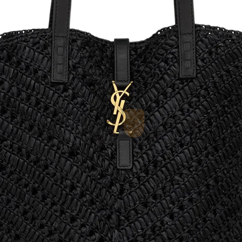 YSL PANIER MEDIUM IN RAFFIA AND VEGETABLE-TANNED LEATHER 740375GAADP1000 (44*20*21cm)
