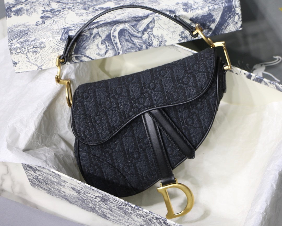 TOP Christian Dior Saddle Bag Black  Oblique Jacquard