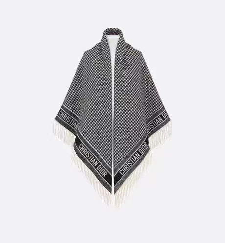 TOP Christian Dior Large CD Houndstooth Print Square Scarf 140x140cm - Black and White