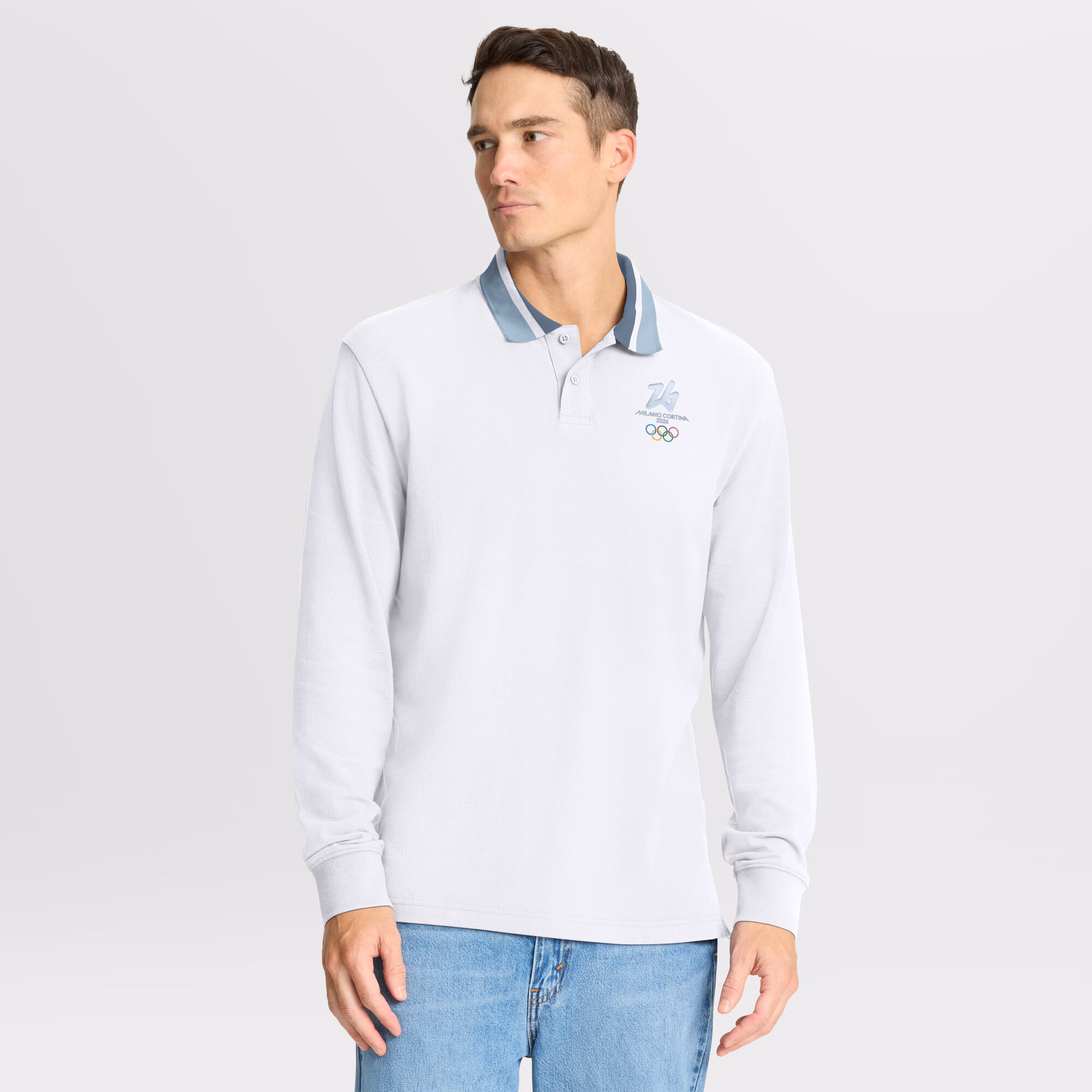 Milano Cortina 2026 Olympics Long Sleeve Polo - White