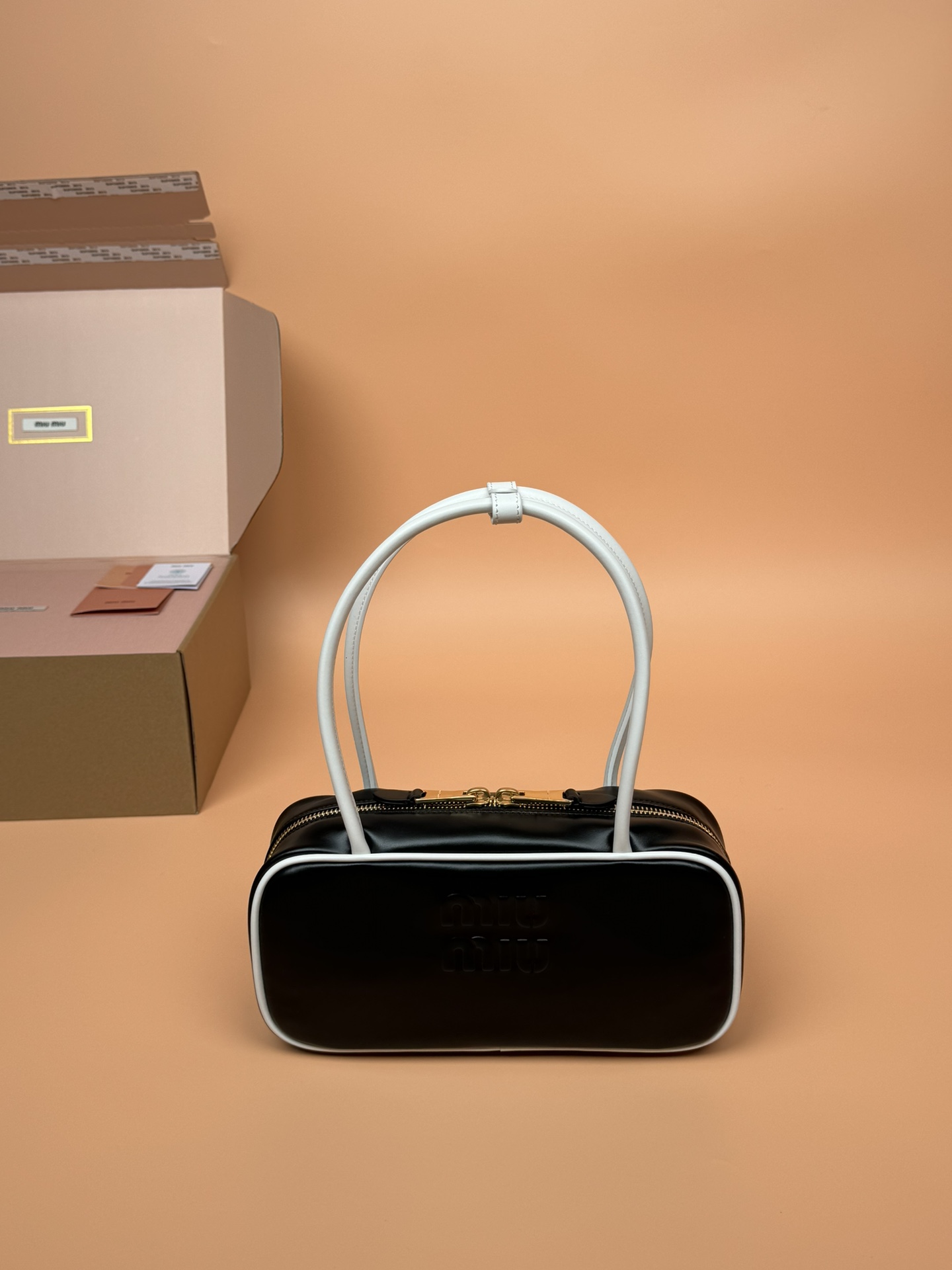 TOP Miu Miu Cowhide Colorblock Handbag 28×13×9cm/29x17x9cm/34×23×10cm - Briar Wood/Black