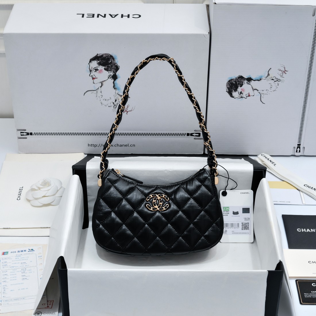 TOP CHANEL Calfskin 23khobo Armpit Bag 13.5×23.5×5.3cm - 5 Colors - GHW