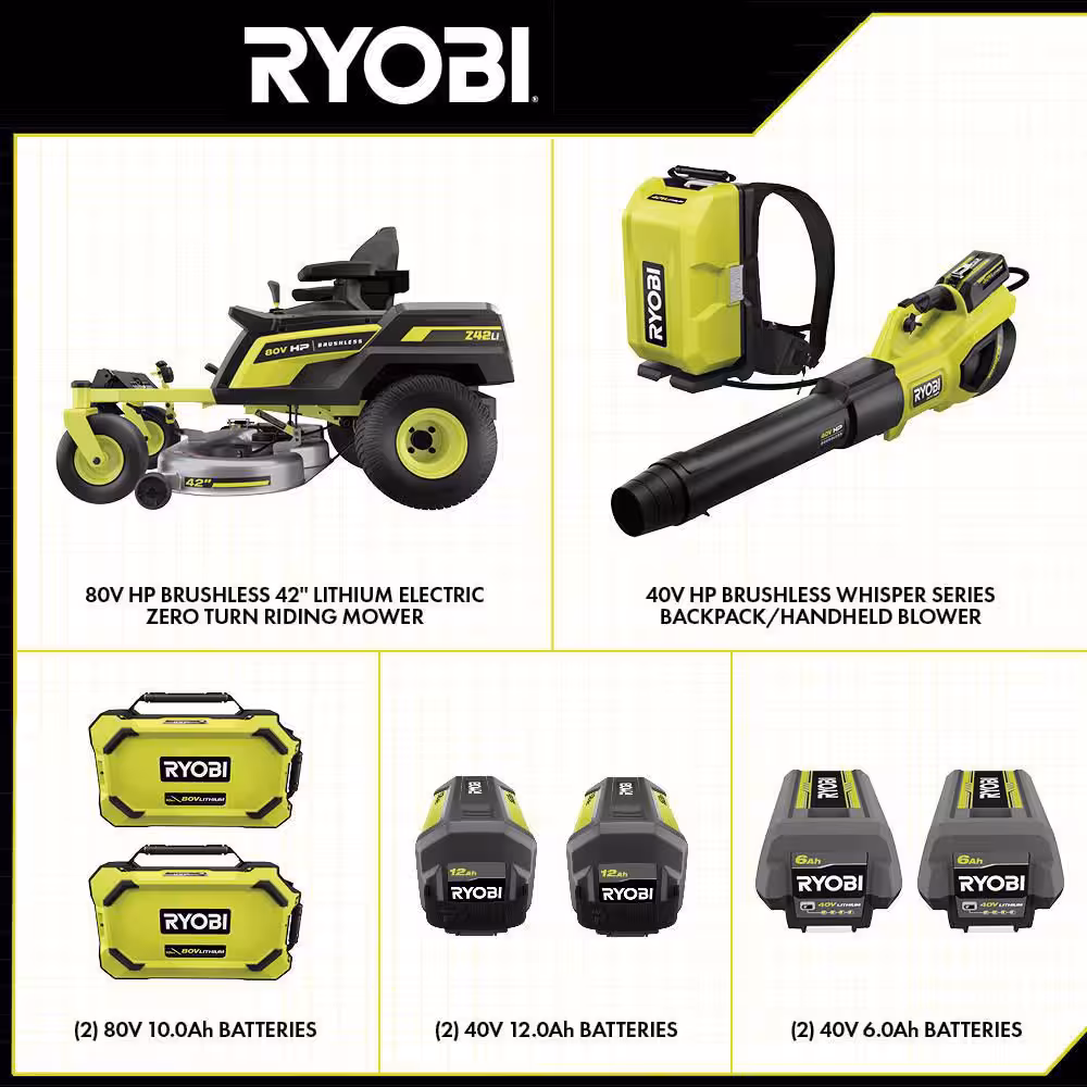 42 in. 80-Volt HP Brushless Battery Electric Cordless Zero Turn Mower, Blower, Backpack Battery - Batteries and Chargers