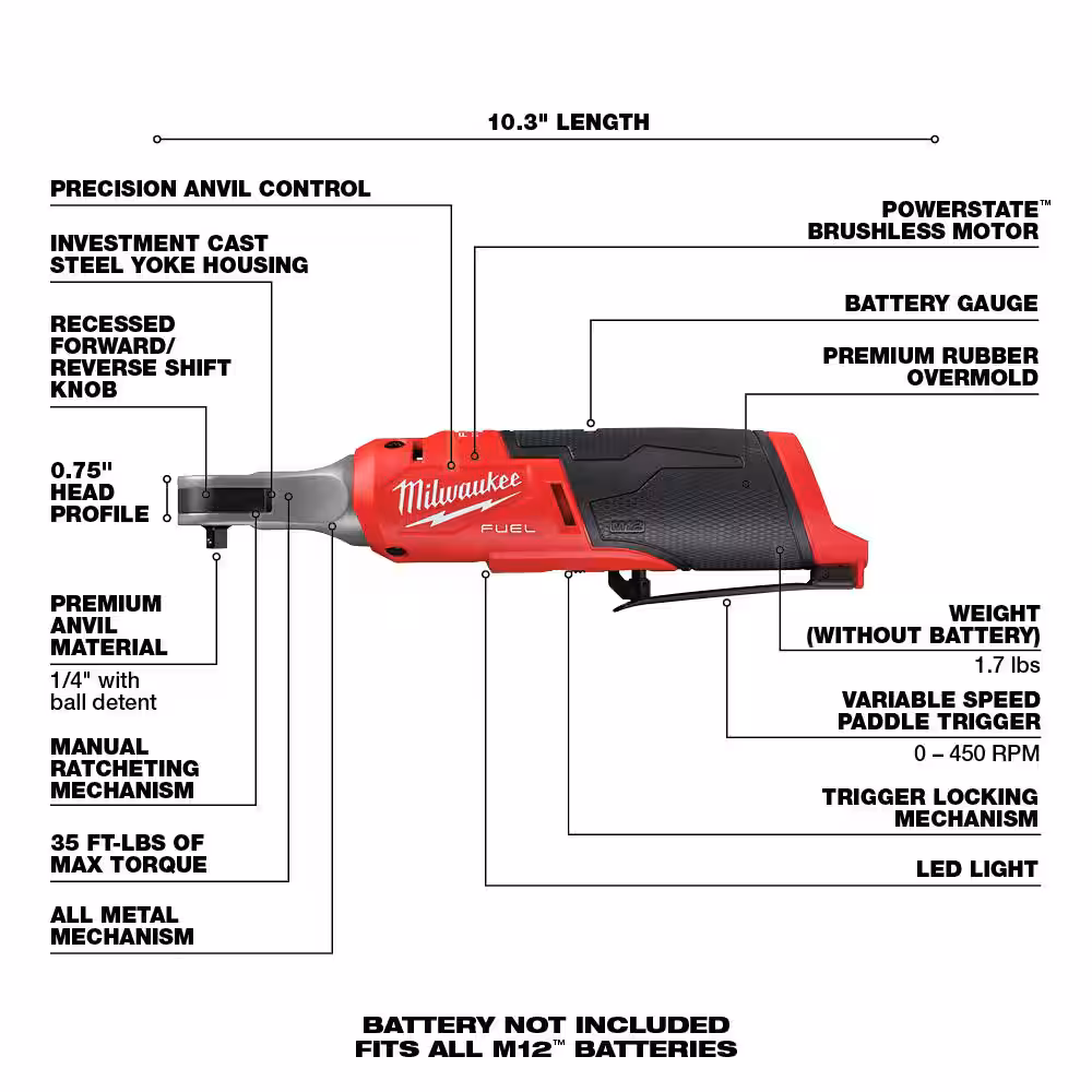 M12 FUEL 12V Lithium-Ion Brushless Cordless High Speed 1/4 in. Ratchet (Tool-Only)