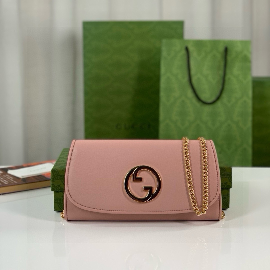 TOP GUCCI GG Blondie Series Chain Small Bags 21X10.5cm - Green/Pink -GHW
