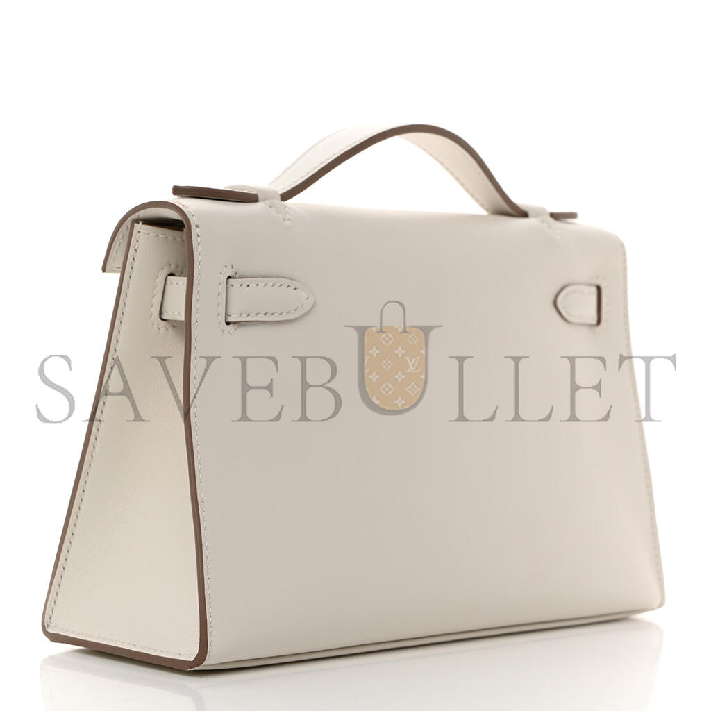 HERMÈS SWIFT KELLY POCHETTE CLUTCH MILKSHAKE WHITE GOLD BUCKLE(22*14*7cm)