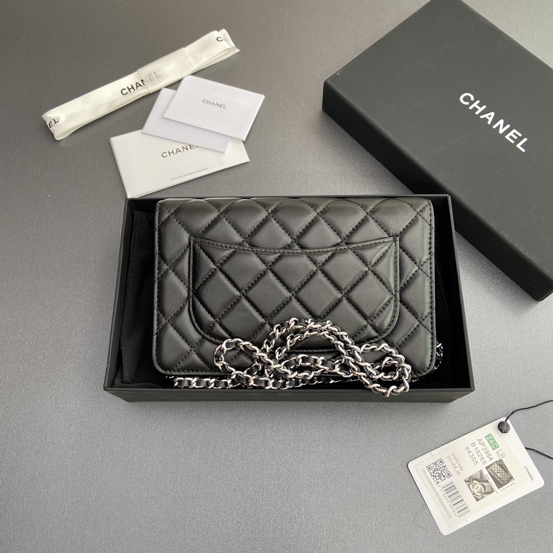 TOP CHANEL Chain Bag Lambskin 20×13×3.5cm - Black