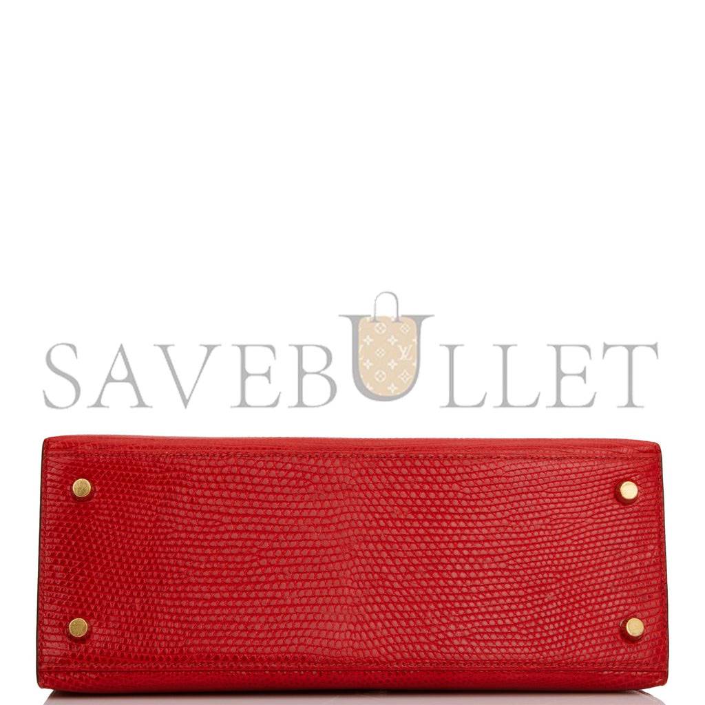 Hermes Kelly Sellier 28 Rouge Vif Lizard Niloticus Gold Hardware
