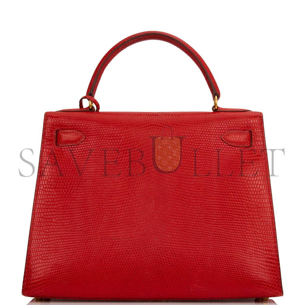 Hermes Kelly Sellier 28 Rouge Vif Lizard Niloticus Gold Hardware