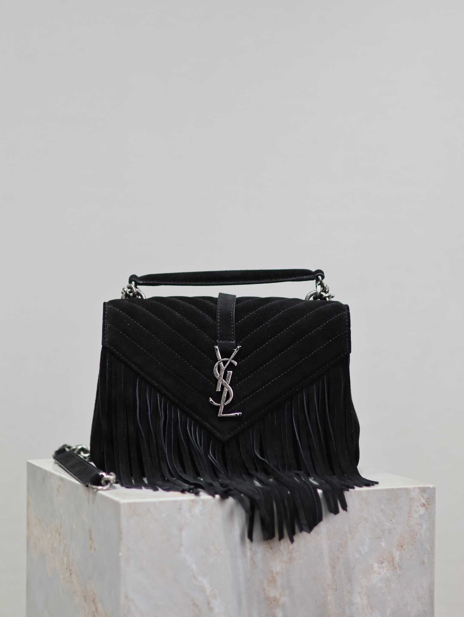 TOP Yves Saint Laurent YSL College Bag Fringe Suede Medium 24X17X6.5cm - 3 Color
