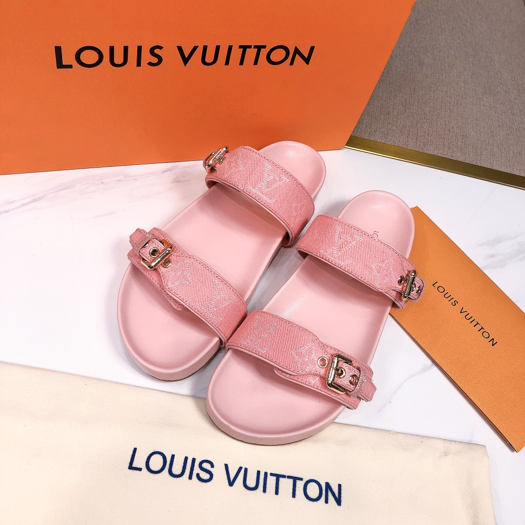 Louis Vuitton LV Bom Dia Leather Slide Sandals  (Replica)