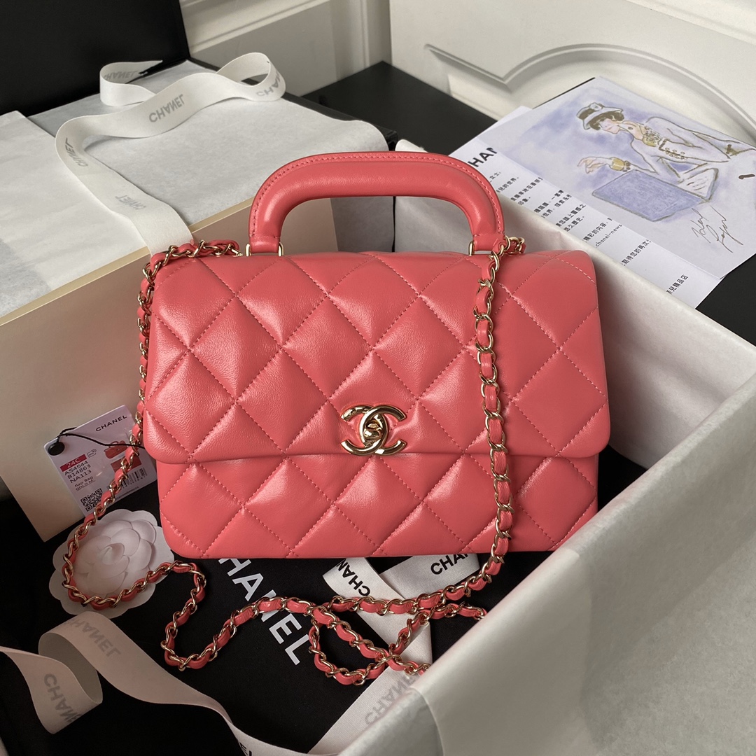 TOP CHANEL Oil Wax Handle Flip Pack - 14×20×7cm/18×25×8cm - 4 Colour&GHW