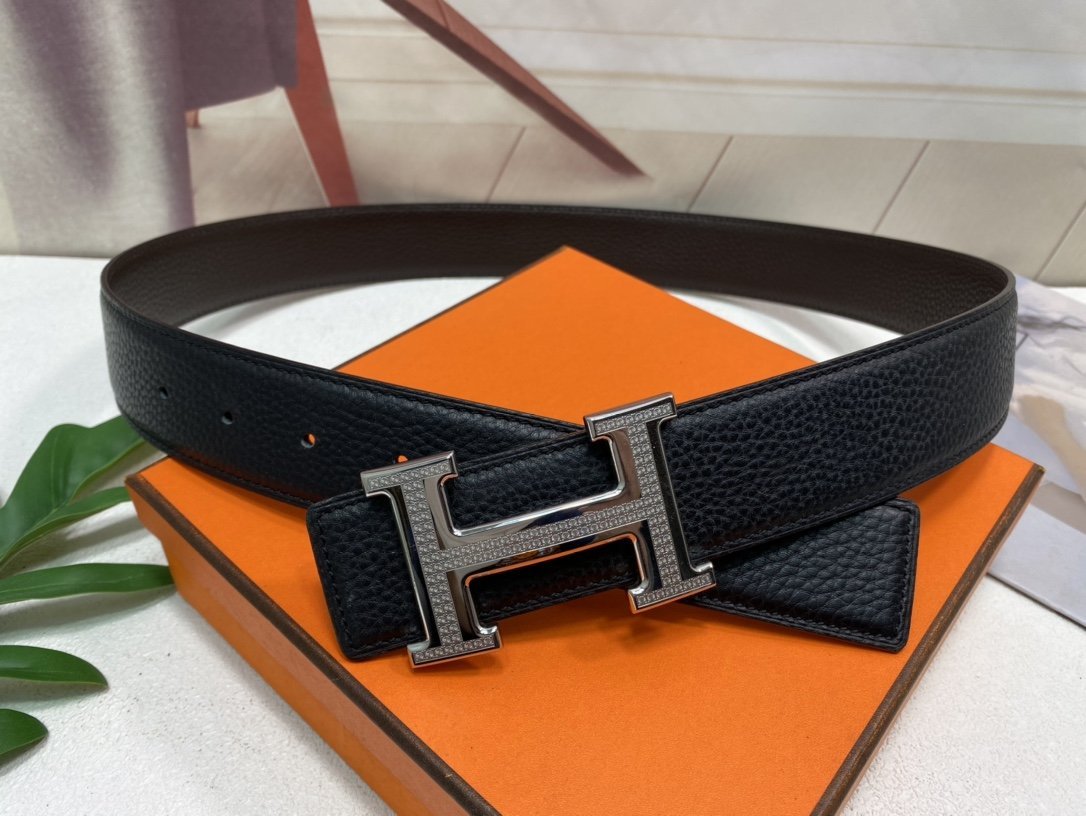 Hermès H Striee Belt Buckle & Reversible Black For Women, Women Belt 380MM