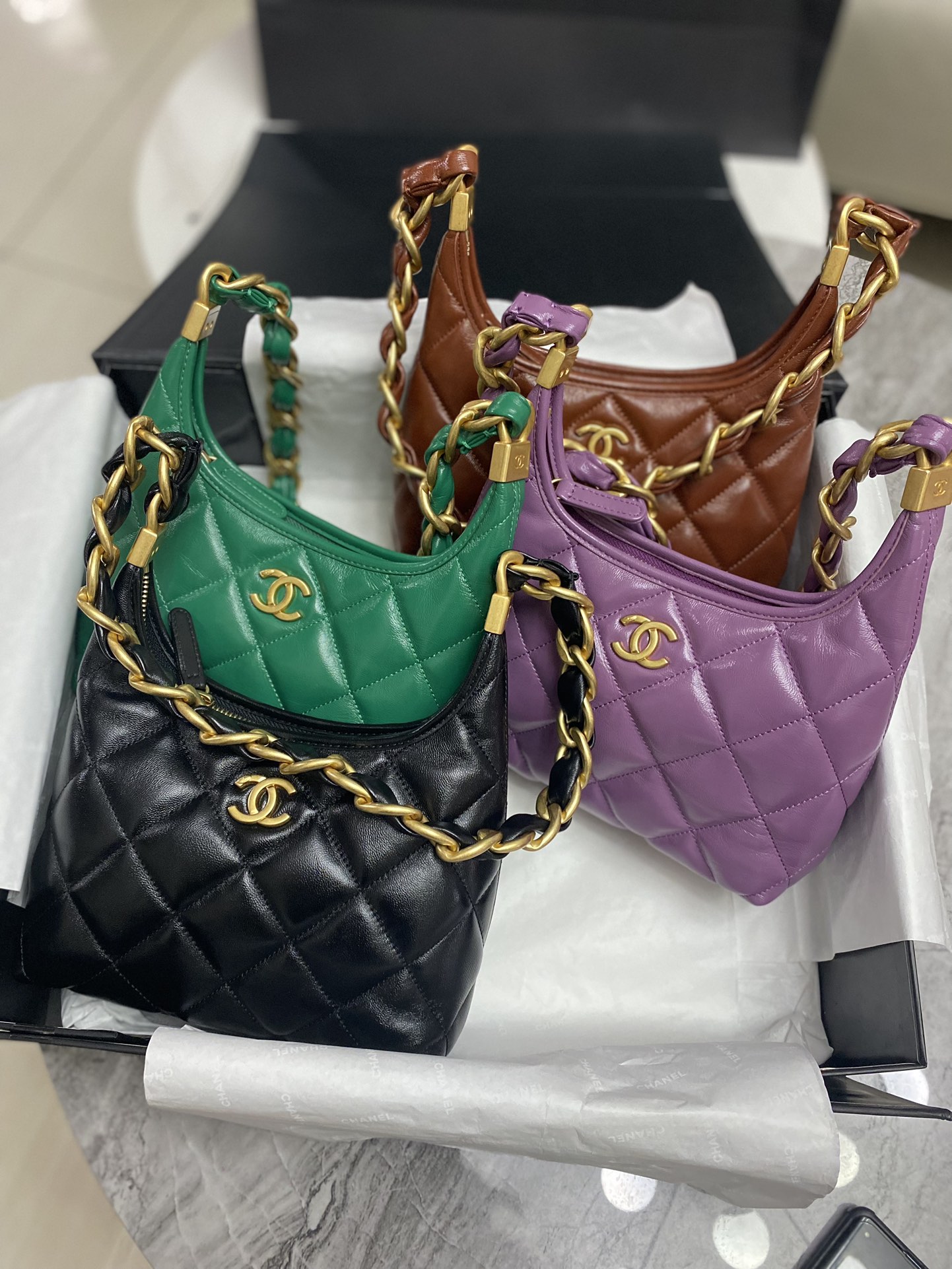 TOP CHANEL Hobo Bag 22.5x19.5x8.5cm/29x32x10cm - 4 Color