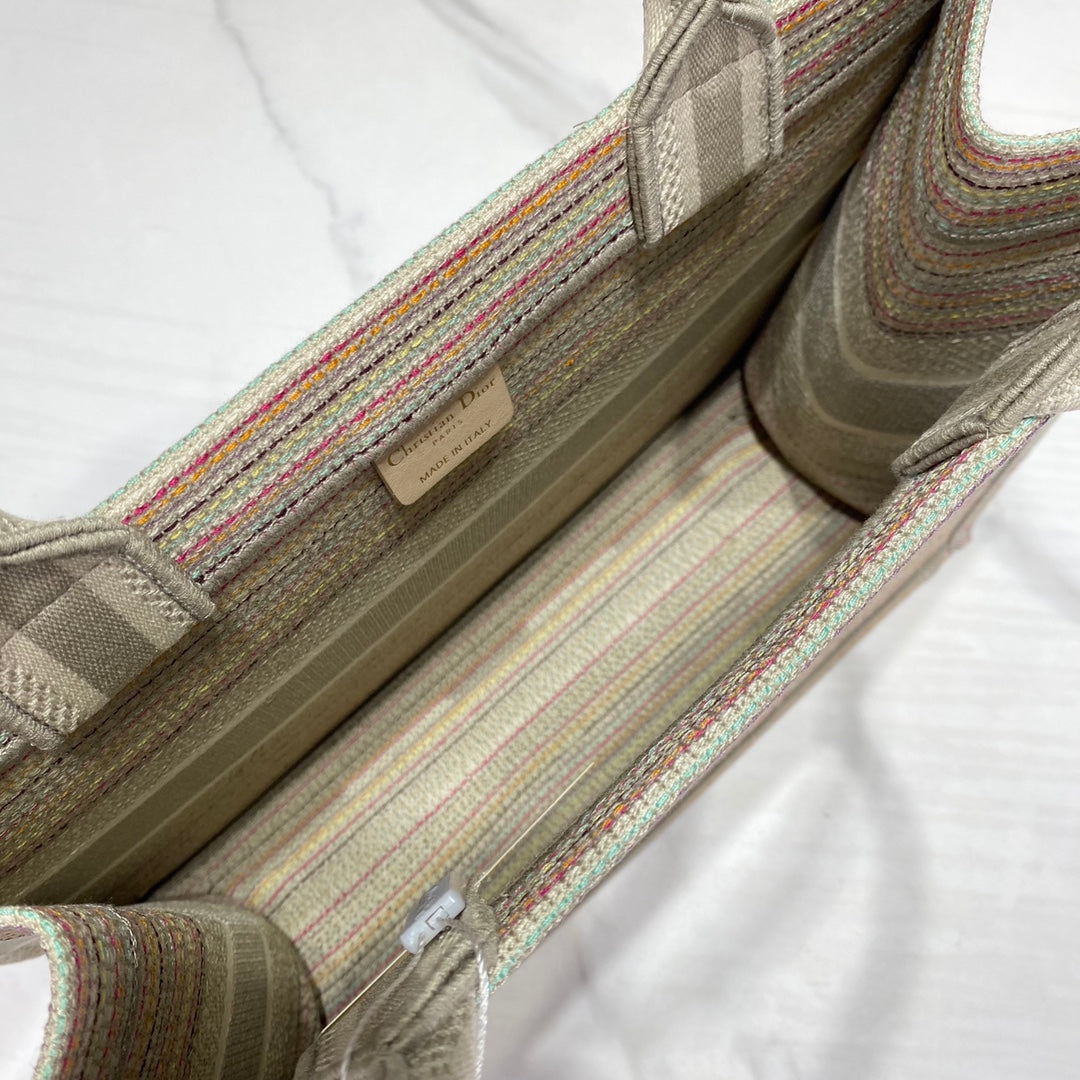 TOP Christian Dior Book Tote Bag Multicolored Stripes Medium 36.5cm
