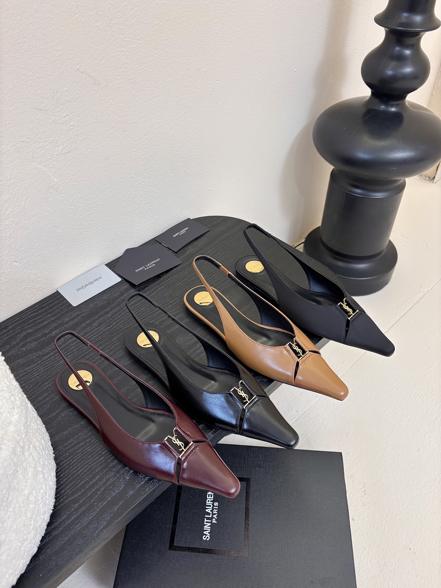 TOP Yves Saint Laurent YSL Cow Leather/Silk Flats Mules - 4 Colors