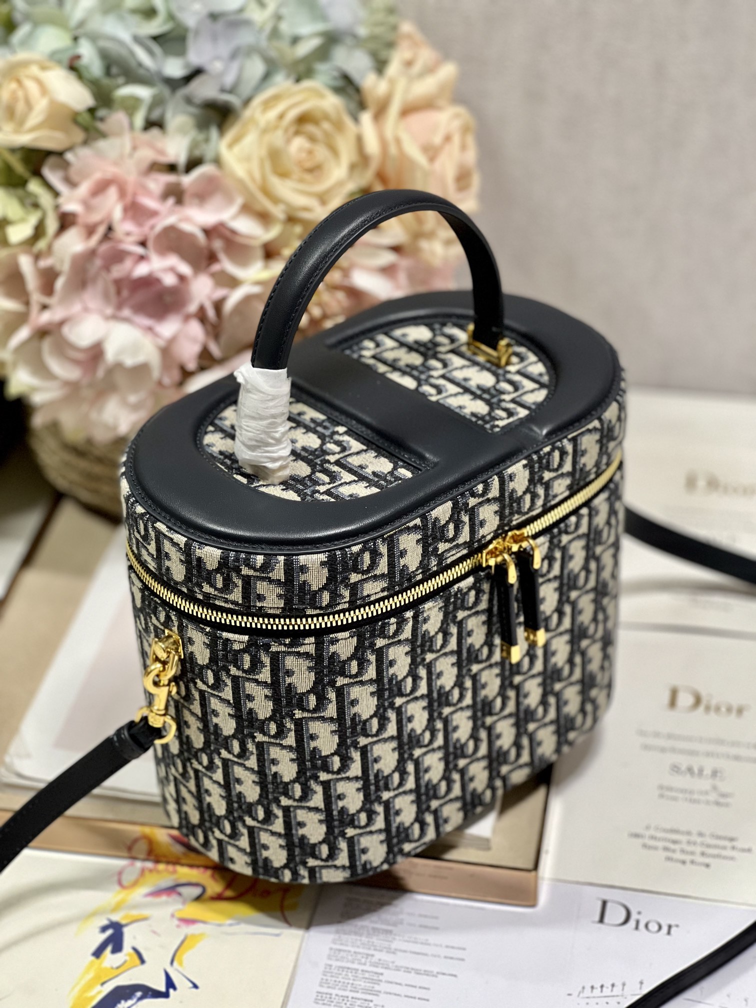TOP Christian Dior Large blue D Cosmetic Box Bag 24x14x18cm - Blue