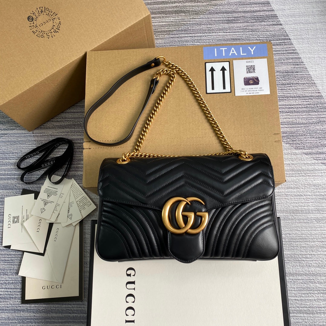 TOP GUCCI Marmont Bag Medium 31cm - Black & GHW