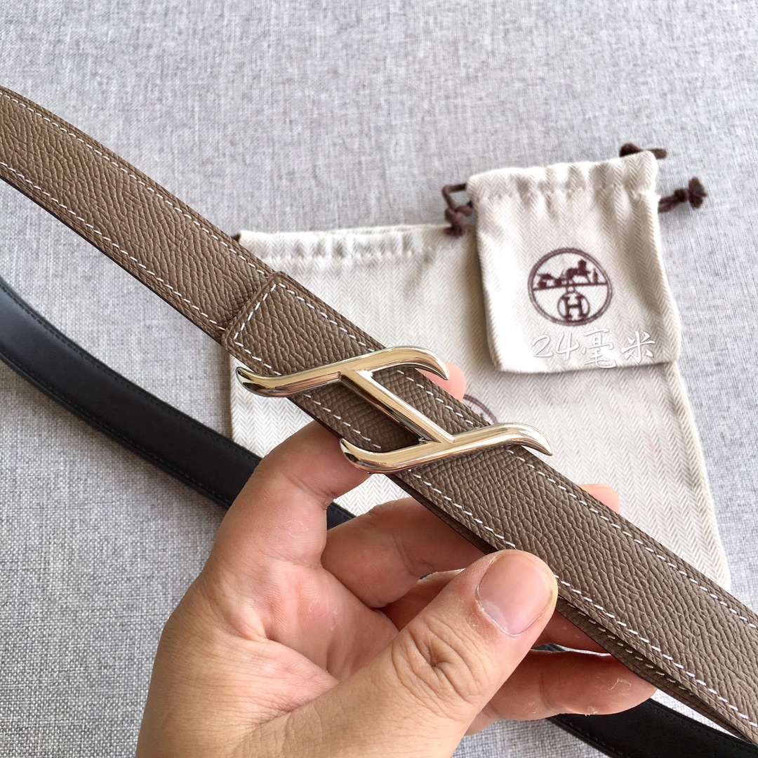 TOP HERMES 2.5cm Reversible Waist Belt - Gray