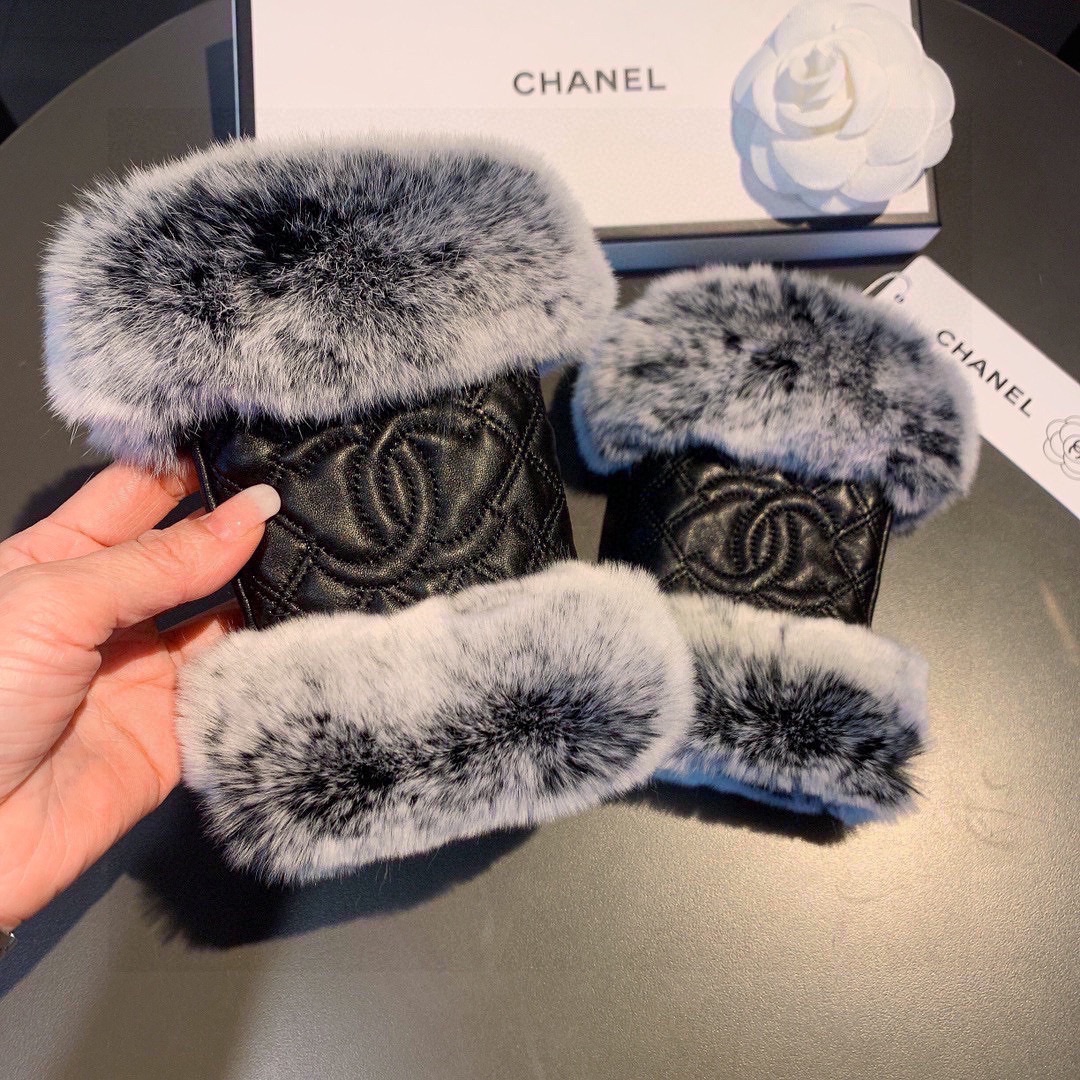 TOP CHANEL   Autumn And Winter Lazy Rabbit Fur Ribbed Sheepskin Gloves