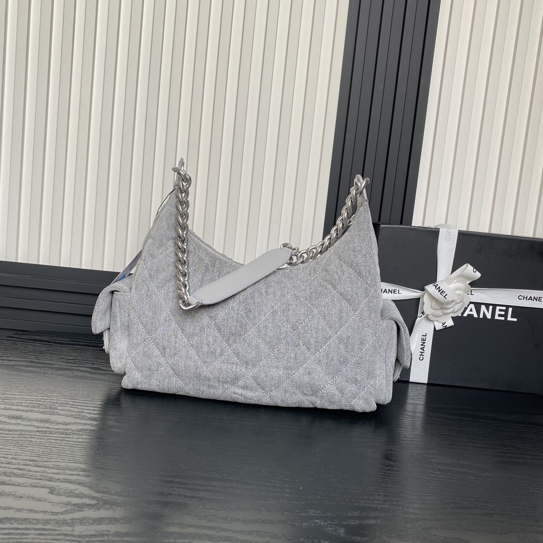 TOP CHANEL Hobo Bag Denim 27x35x18cm - Gray