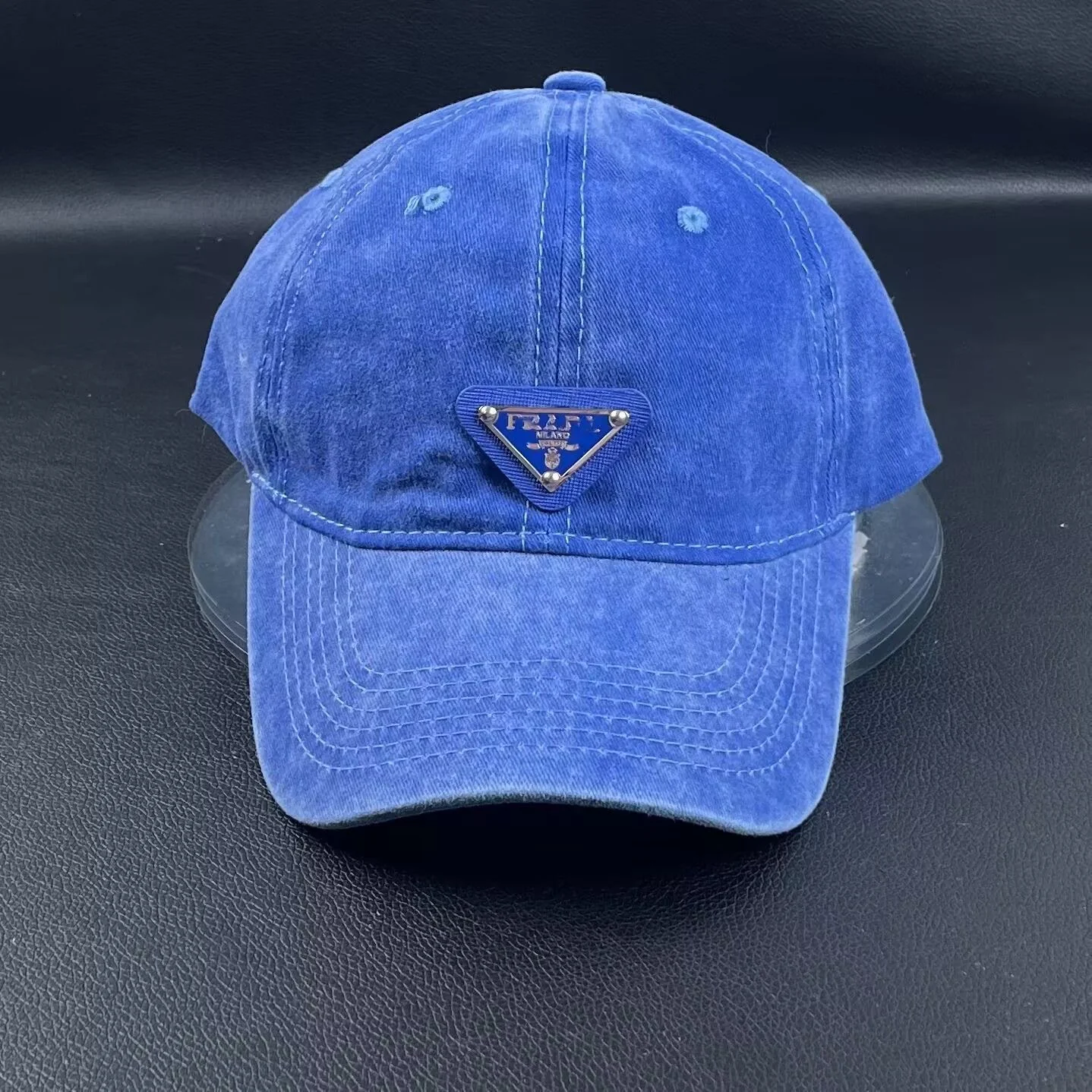 AAACAT Washed Distressed Baseball Cap Triangle Metal Badge Curved Brim Adjustable Dad Hat Unisex for Men Women
