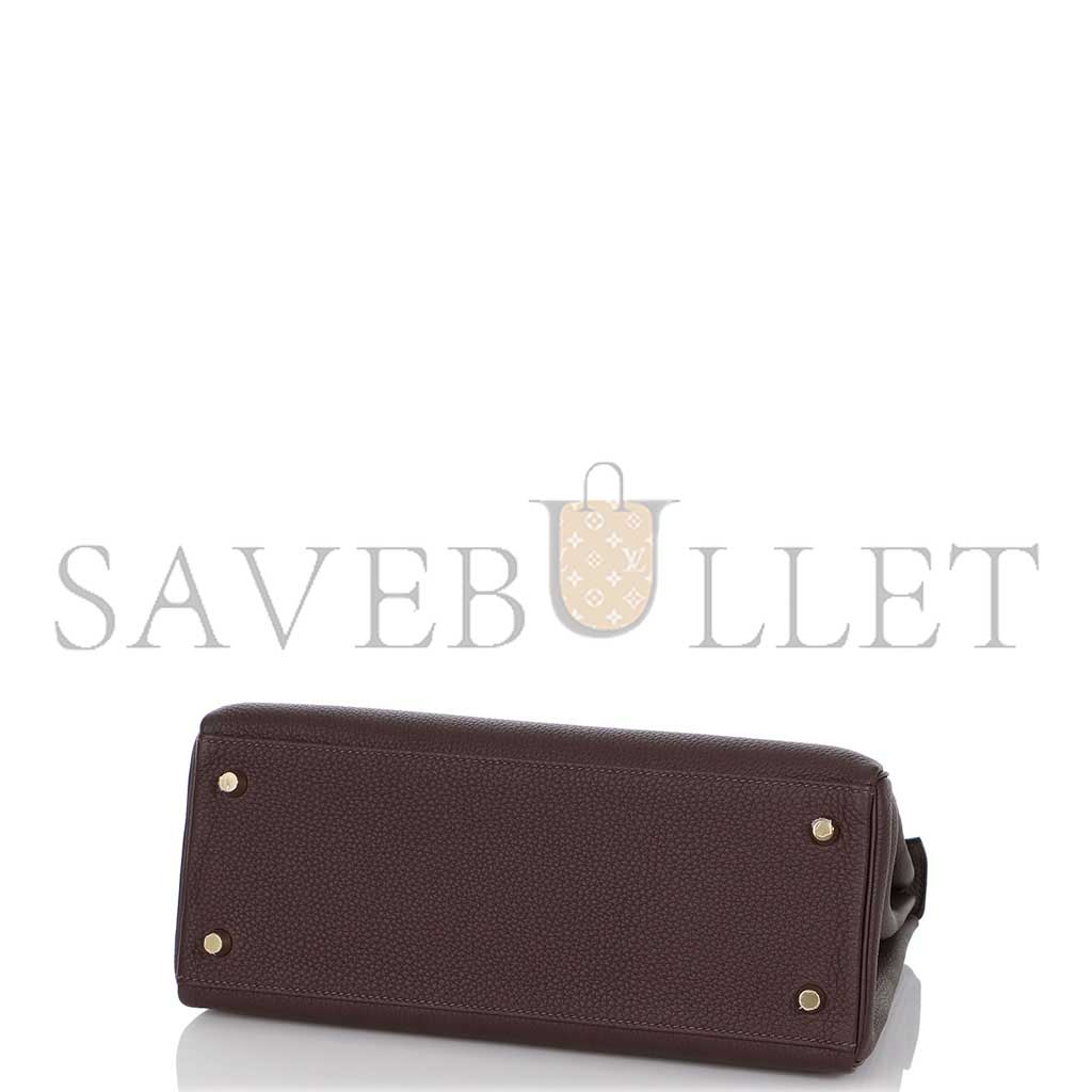 HERMÈS CHOCOLATE TOGO KELLY 28 RETOURNE GOLD HARDWARE (28*22*10cm)
