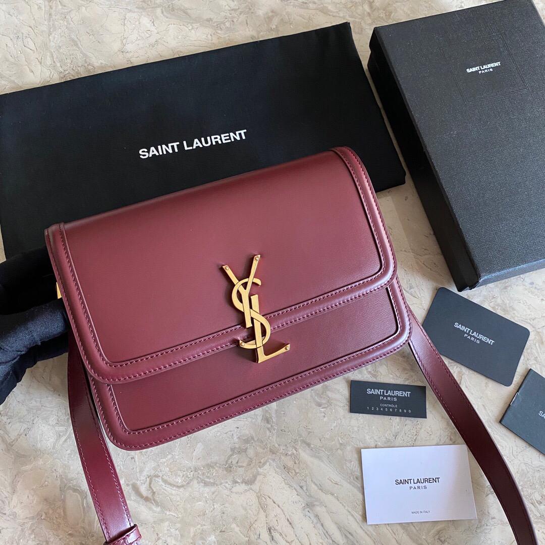 TOP Yves Saint Laurent YSL Solferino Medium Shoulder Bag - Burgundy GHW