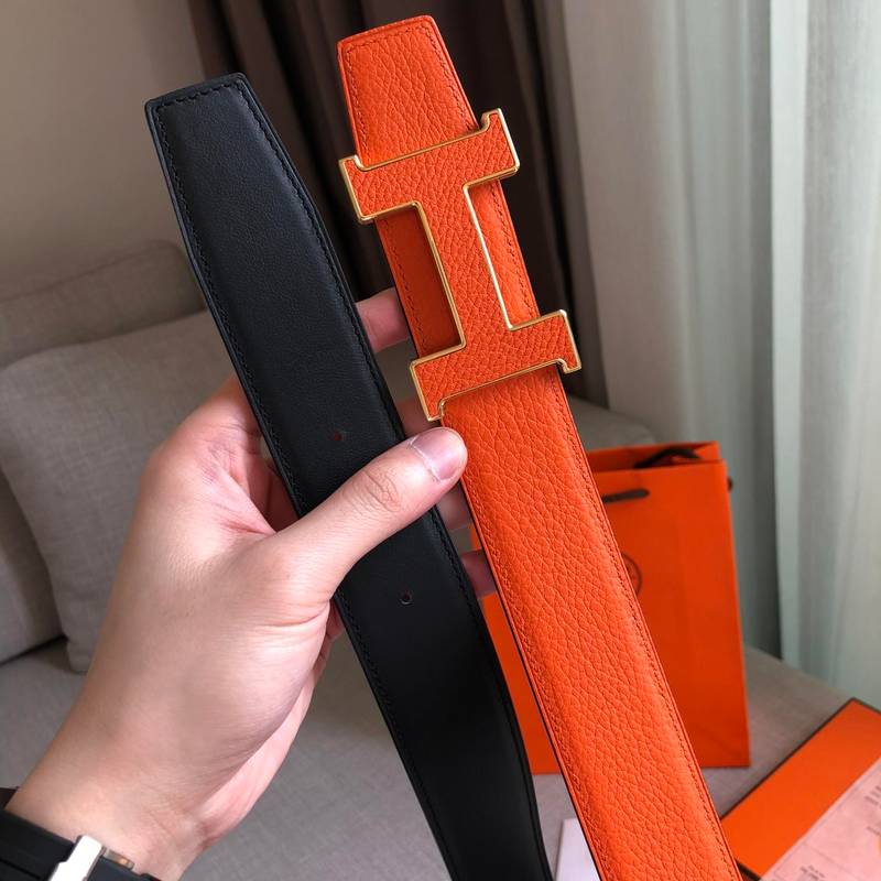 Hermès H Guillochee Belt Buckle & Reversible Strap Orange For Women, Women Belt 380MM
