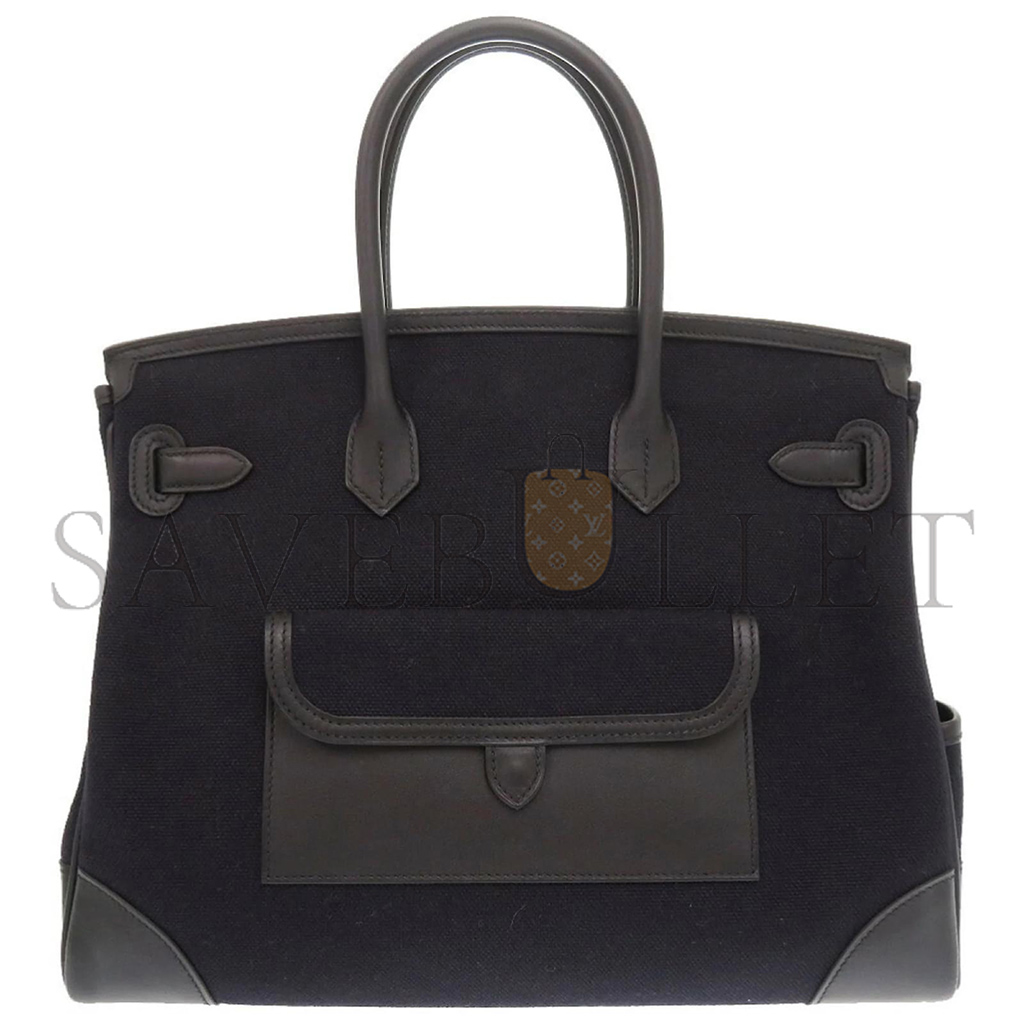 HERMES BIRKIN 35 CANVAS AND SWIFT LEATHER BLACK SILVER BUCKLE H079238CK6A (35*25*18cm)