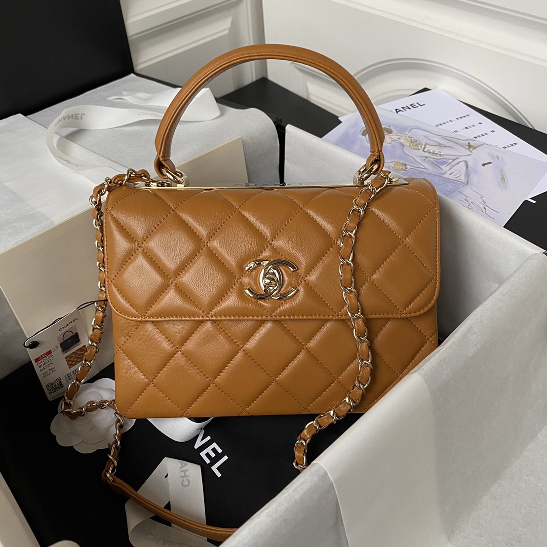 TOP CHANEL Trendy CC Handle Bag - 20cm/25cm - Brown&GHW