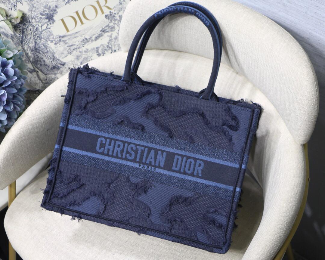 TOP Christian Dior Book Tote Camouflage Embroidery Small 26.5cm - Blue