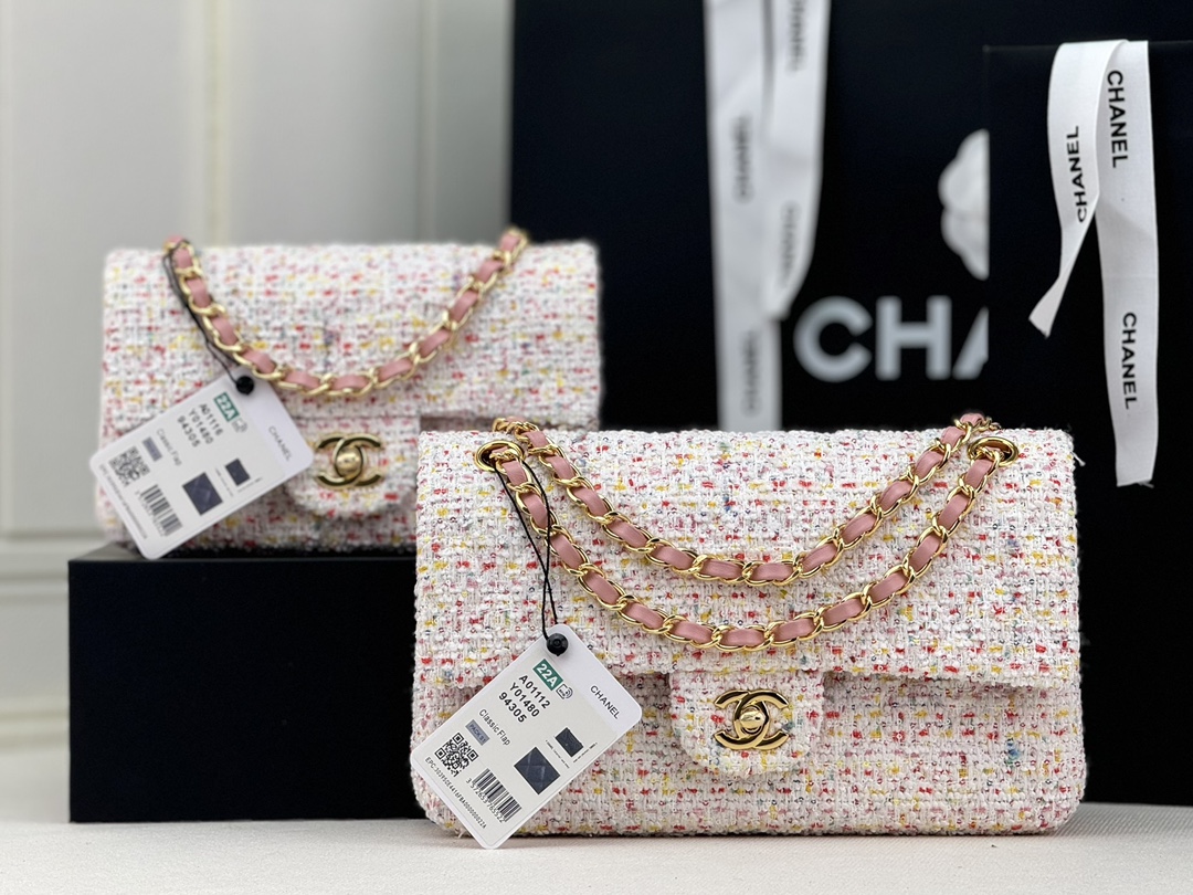 TOP CHANEL Wool Tweed Flap Bag 20cm/25cm - Pink and Beige