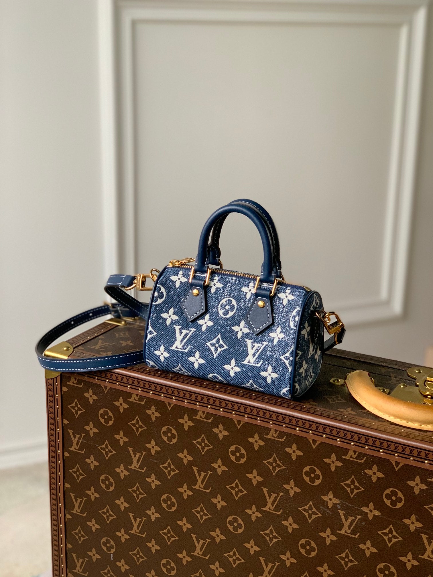 TOP Louis Vuitton LV Monogram Speedy 20 Denim 20x13.5x12cm-Dark Blue