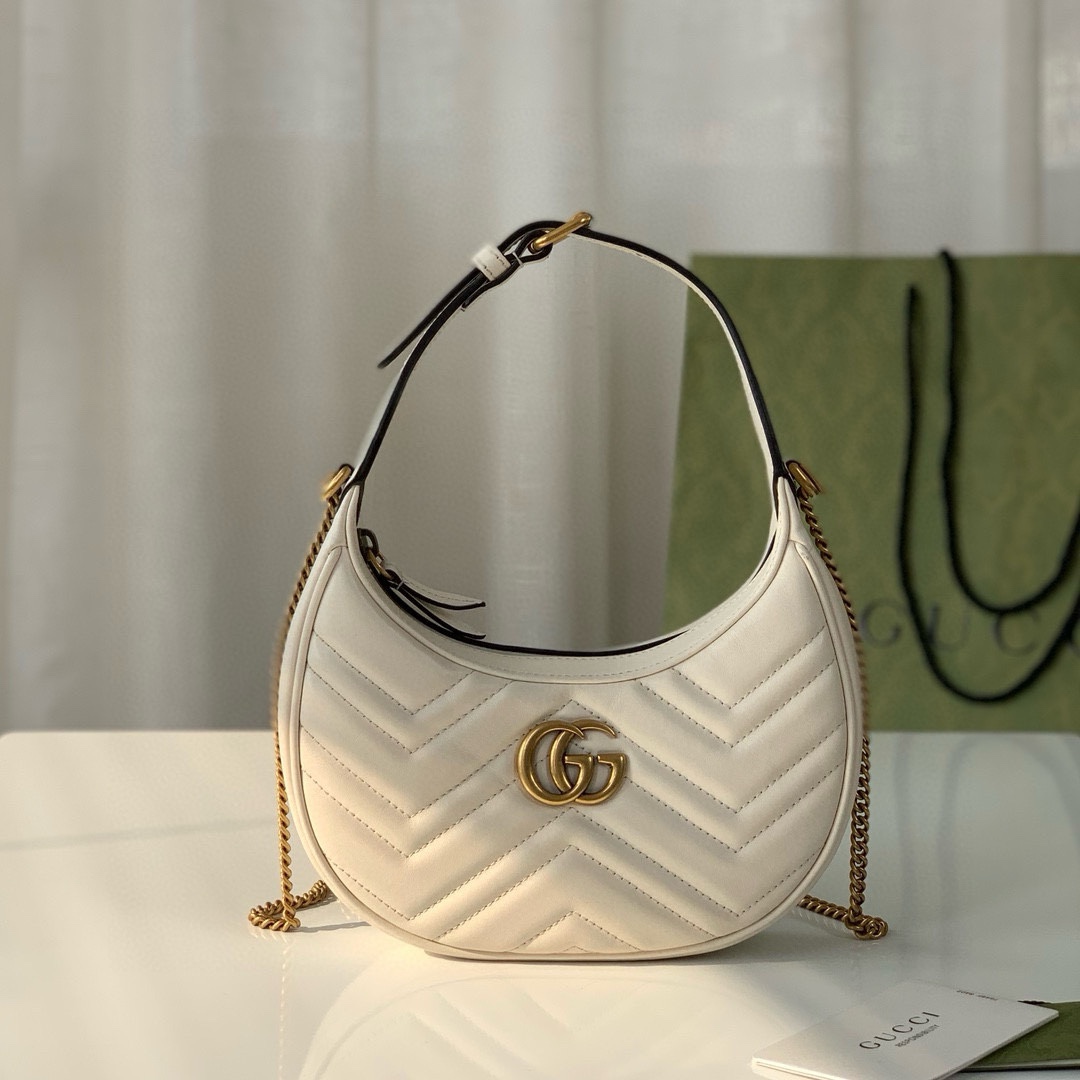 TOP GUCCI GG Marmont Collection Half Moon Mini Handbags 21.5X11X5cm - 3 Colors&GHW