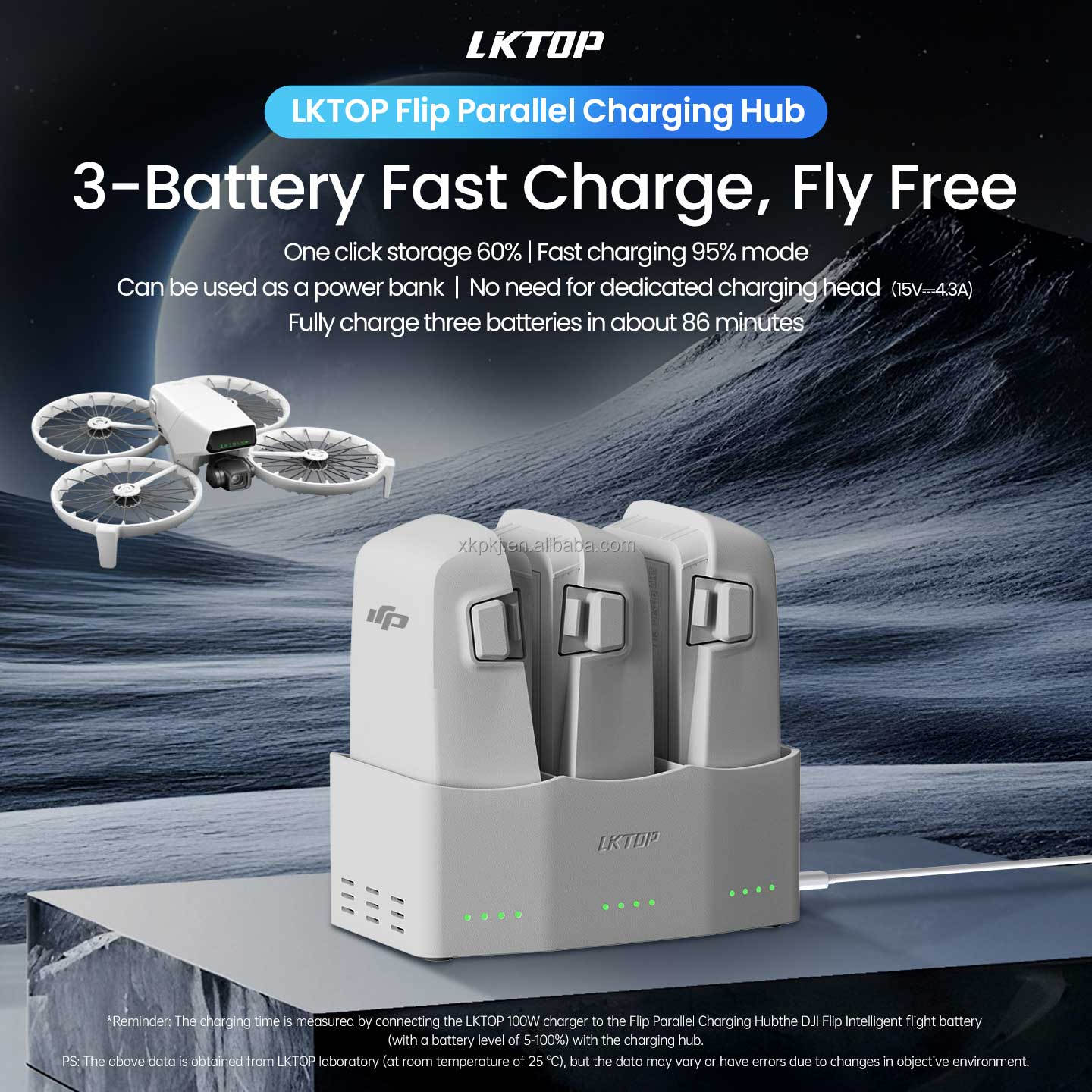 LKTOP Flip Charging Hub 65W Fast Charger for 3 Batteries Compatible with DJI Flip 3 Batteries