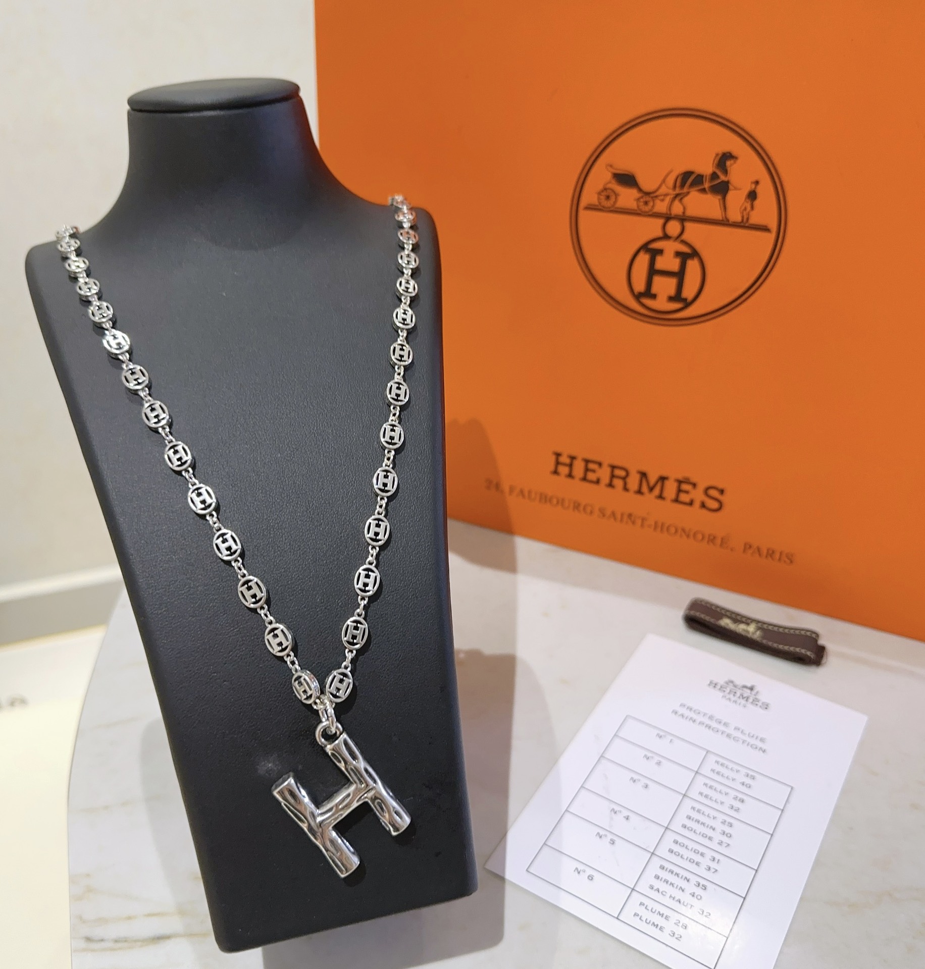 TOP HERMES H Long Necklace-Sliver