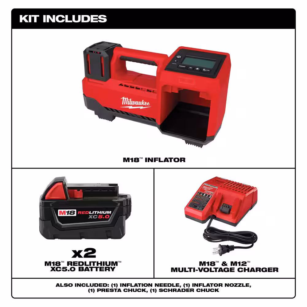 M18 18-Volt Lithium-Ion Cordless Inflator with Two 5.0ah and Charger