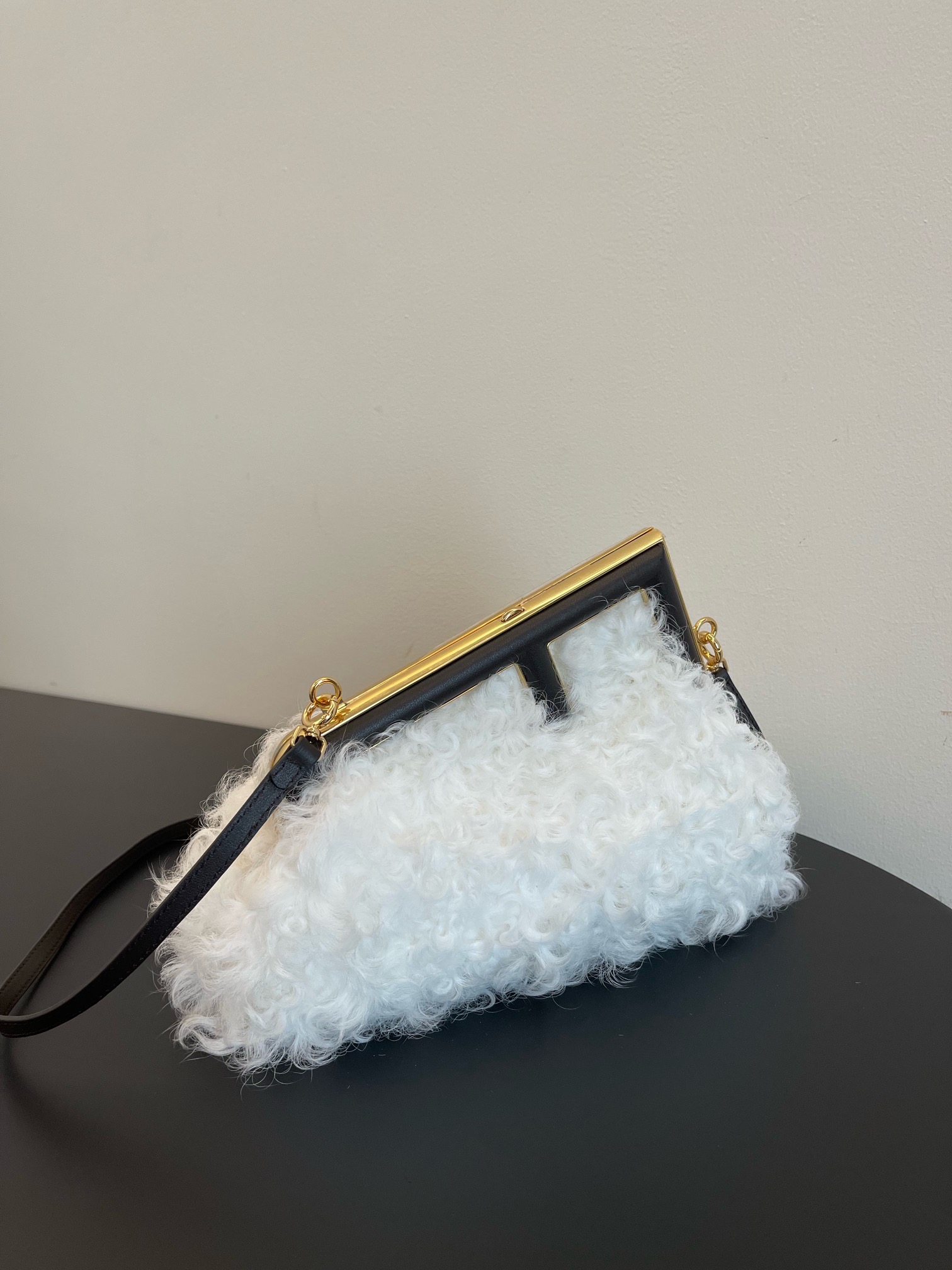 TOP FENDI White Rolled Wool First Bags 26x9.5x18cm - White&GHW