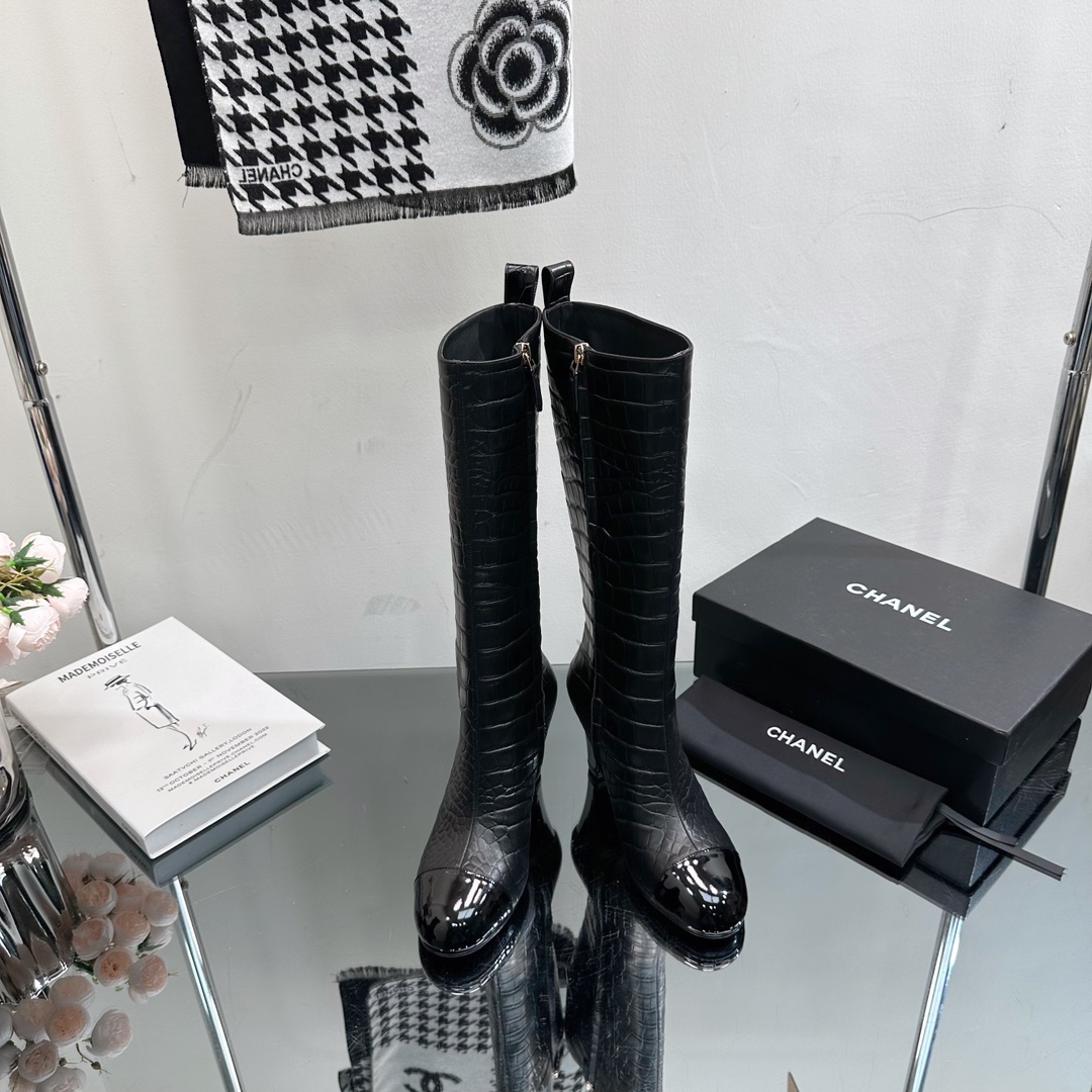 TOP CHANEL High-Heeled Embossed Cowhide Leather Boots - 3 Styles