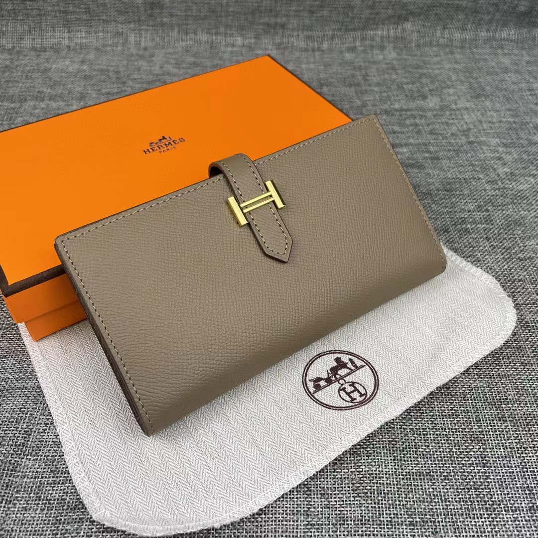 TOP HERMES H Logo Long Wallet - Grey