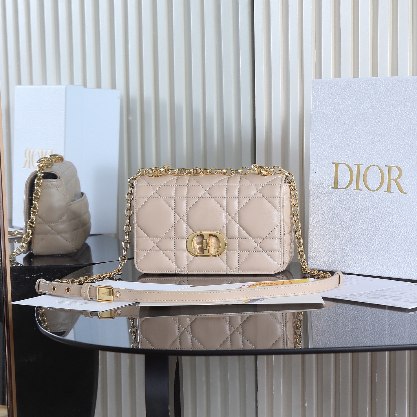 TOP Christian Dior CD Soft Caro Bag 20x13x7cm/25x16x9cm - Beige & GHW
