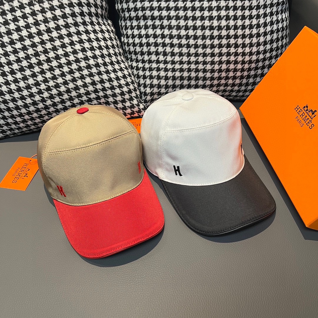 TOP HERMES Color - Block H Baseball Cap - 2 Colors