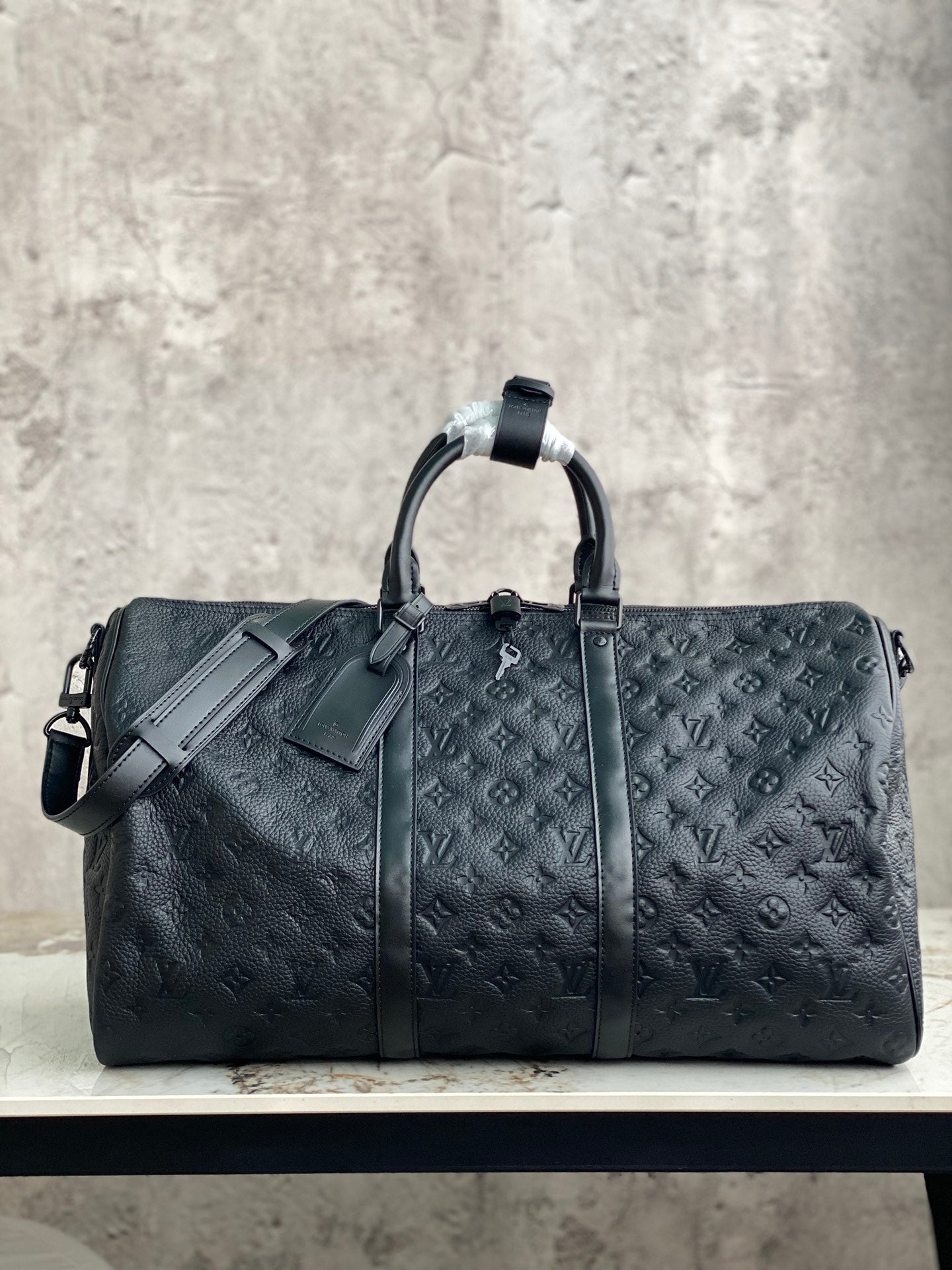 TOP Louis Vuitton LV Loui$ Vu!tt0n Keepall Travel Bag 50cm - Taurillon Empreinte Black