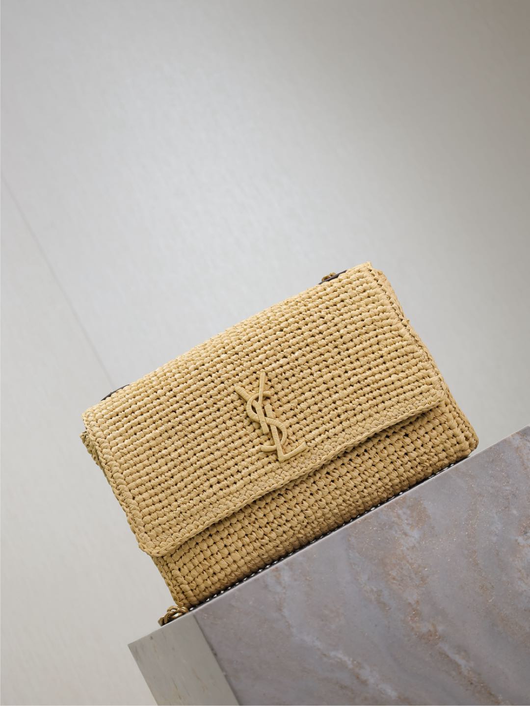 TOP Yves Saint Laurent Kate Bags Raffia Grass Woven Chain Bag 28.5×20×6cm - Beige