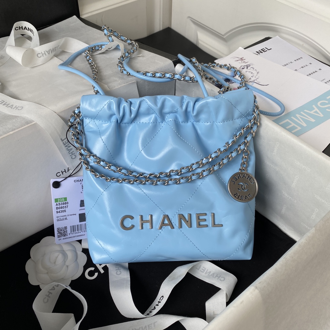 TOP CHANEL Mini 22 Bag 19x20x6cm - SHW - Light blue