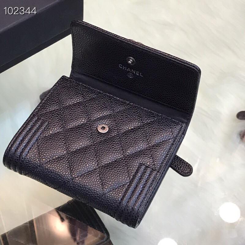 TOP CHANEL Boy Trifold Wallet Caviar Skin - Black & SHW