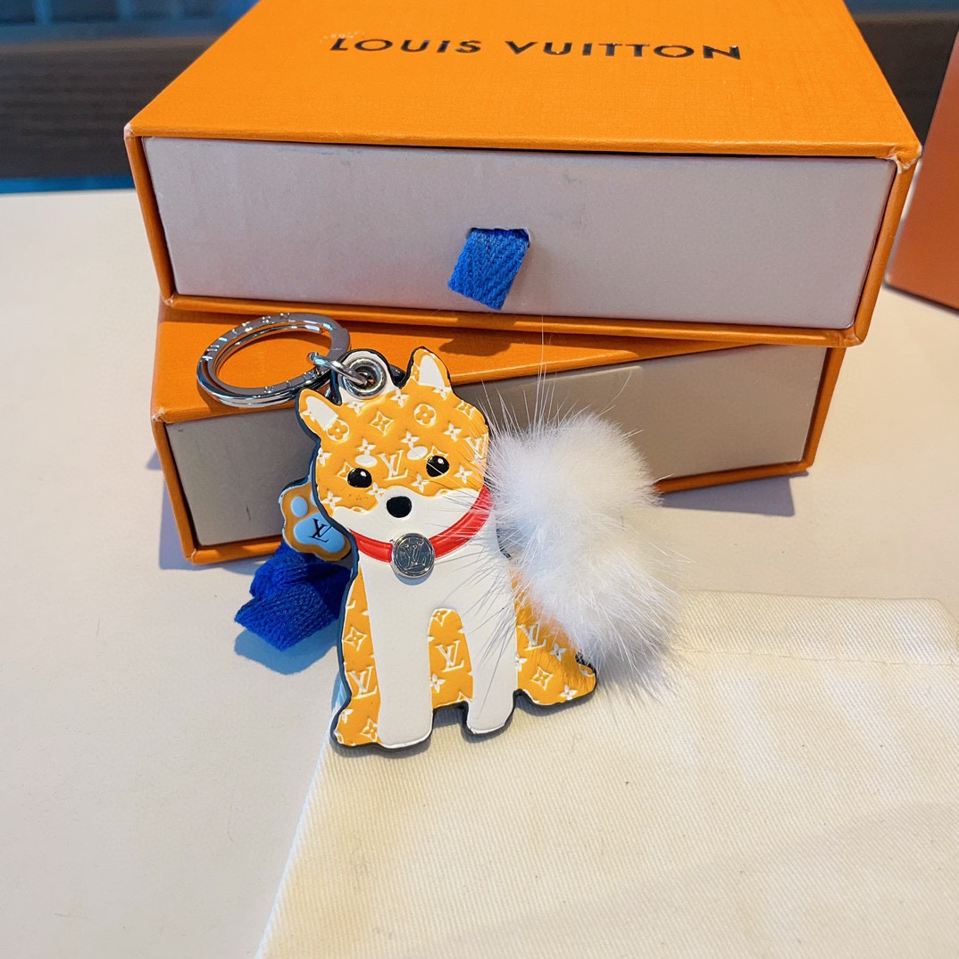 TOP Louis Vuitton LV Shiba Inu Mink Hair Ball Keychain