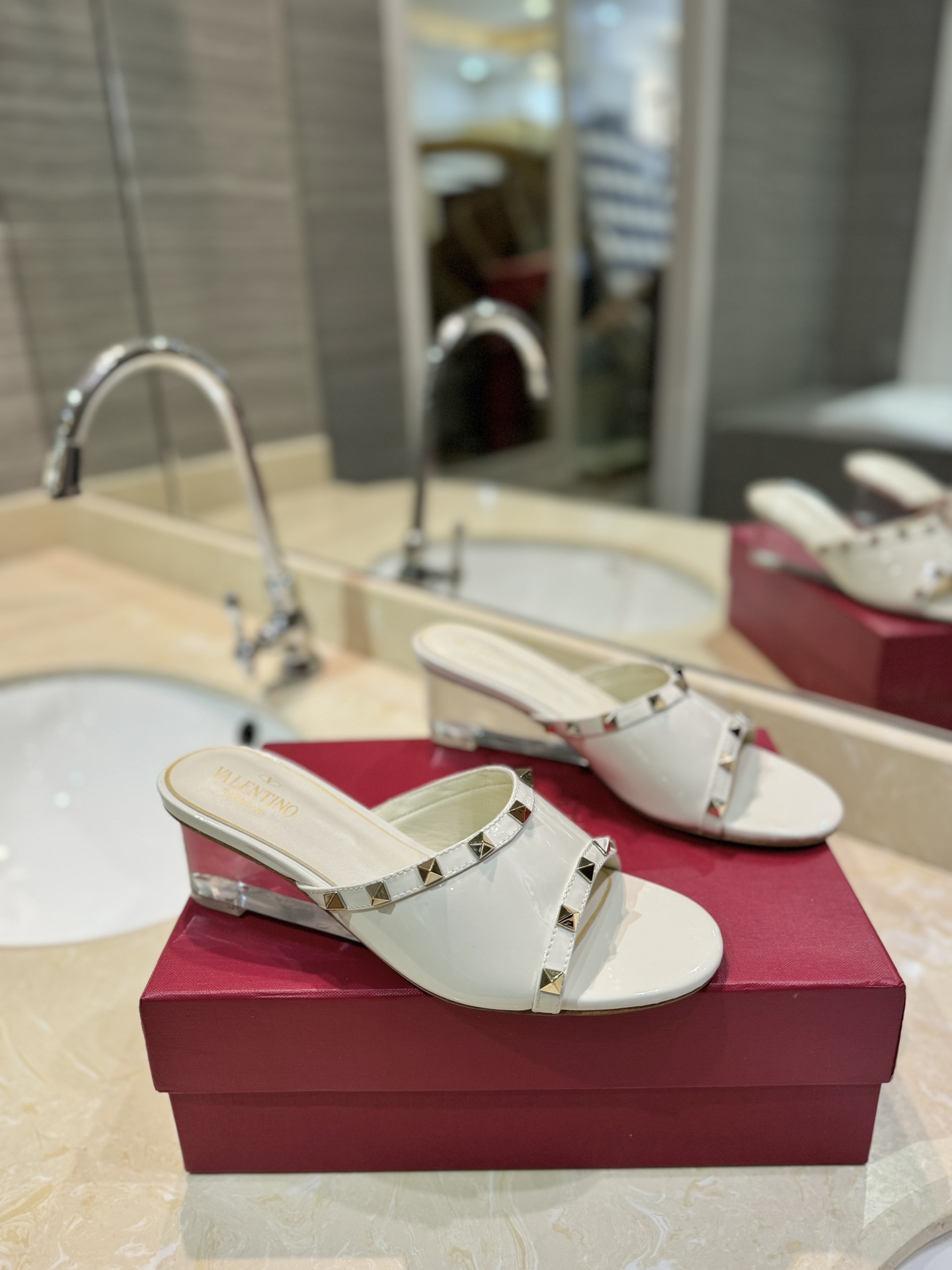 TOP VALENTINO Transparent Heel Slippers with Mini Rivets  - 4 Color